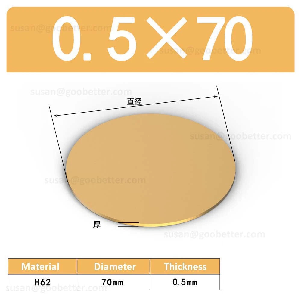 H62 Solids Brass Discs Blanks Metal Round Sheets OD 10mm-300mm Thick 0.3mm-4mm
