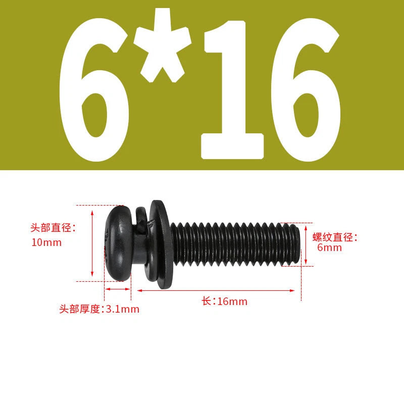 Black Zinc Pan Head Machine Screws with Washers, M2–M6 Pozi Phillips Drive