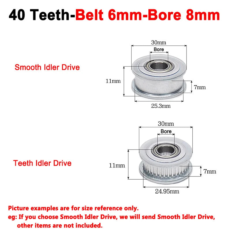 2GT Smooth-Tooth Idler Pulley 16Tooth - 40Tooth Bore 3mm 4mm 5mm 6mm 7mm 8mm