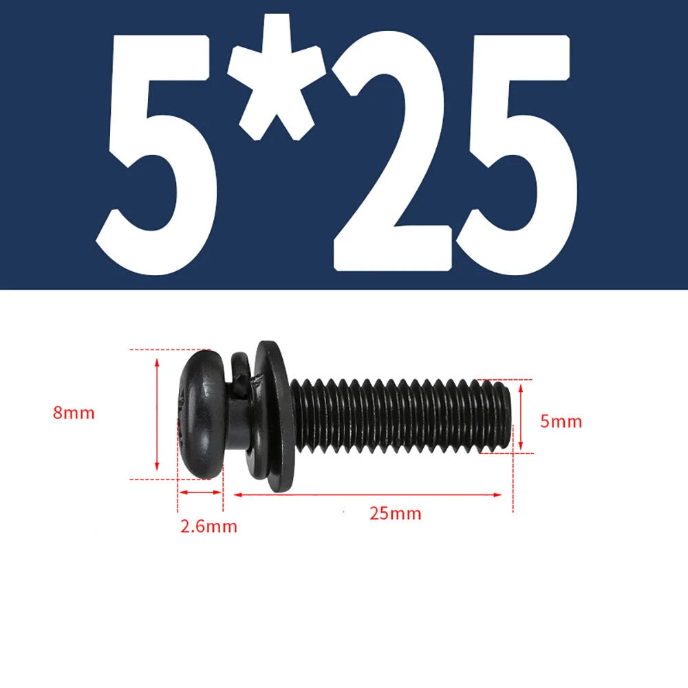 M5–M8 Phillips Pan Head Screws with Flat Washer – Nickel Plated or Black Zinc, Carbon Steel