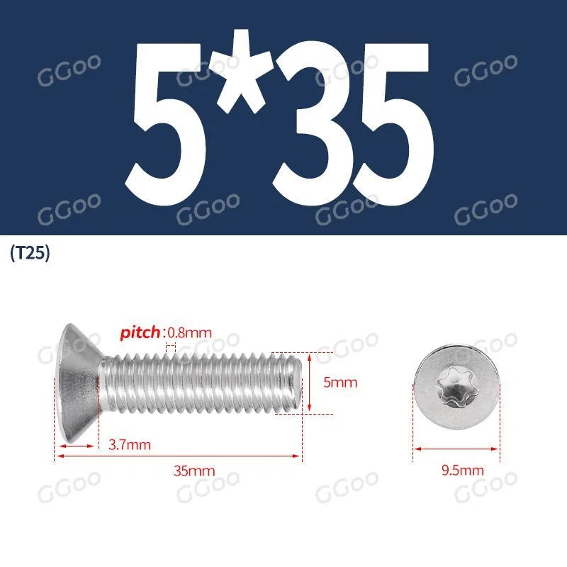 A2 Stainless Steel Torx Countersunk Flat Head Machine Screws M2 M2.5 M3 M4 M5 M6 M8 DIN 965 — 4mm to 60mm