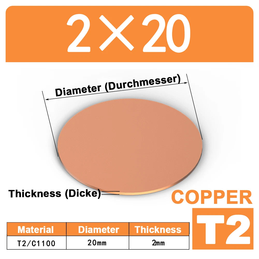 Solid Pure Copper Discs Blank Metal Round Sheet Plate Thick 0.5-3mm Dia 20-100mm