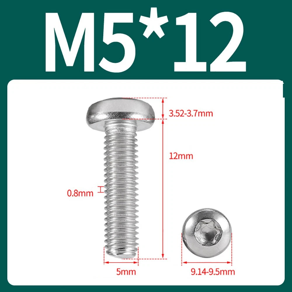 M2–M10 A2 Stainless Steel Torx Button Head Machine Screws, With or Without Column, Pack of 5