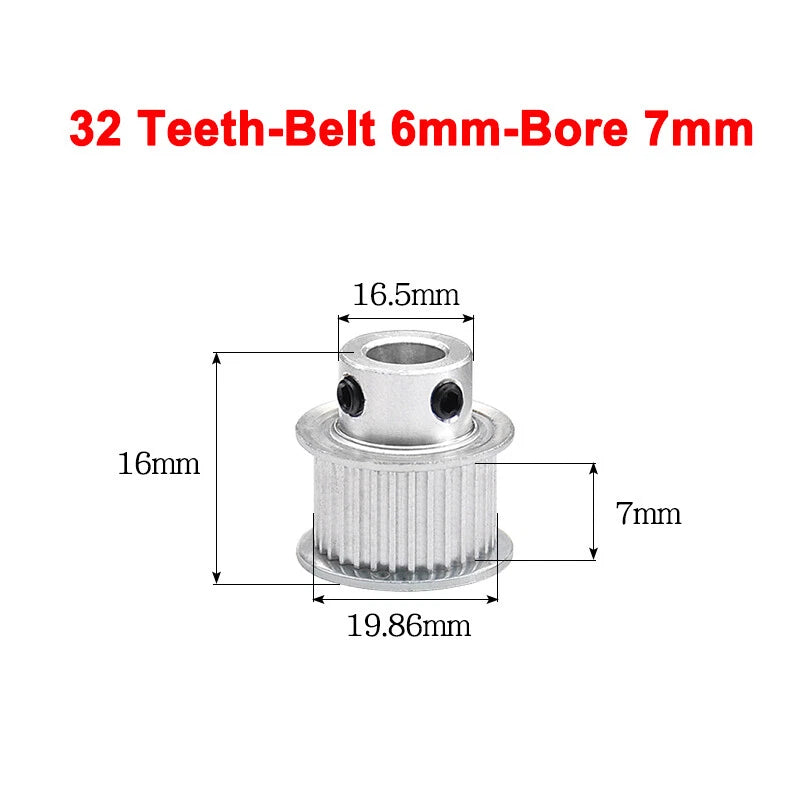 2GT Drive Pulley With Step 16 Tooth - 100 Tooth Bore 4mm - 25mm for 6mm Belt