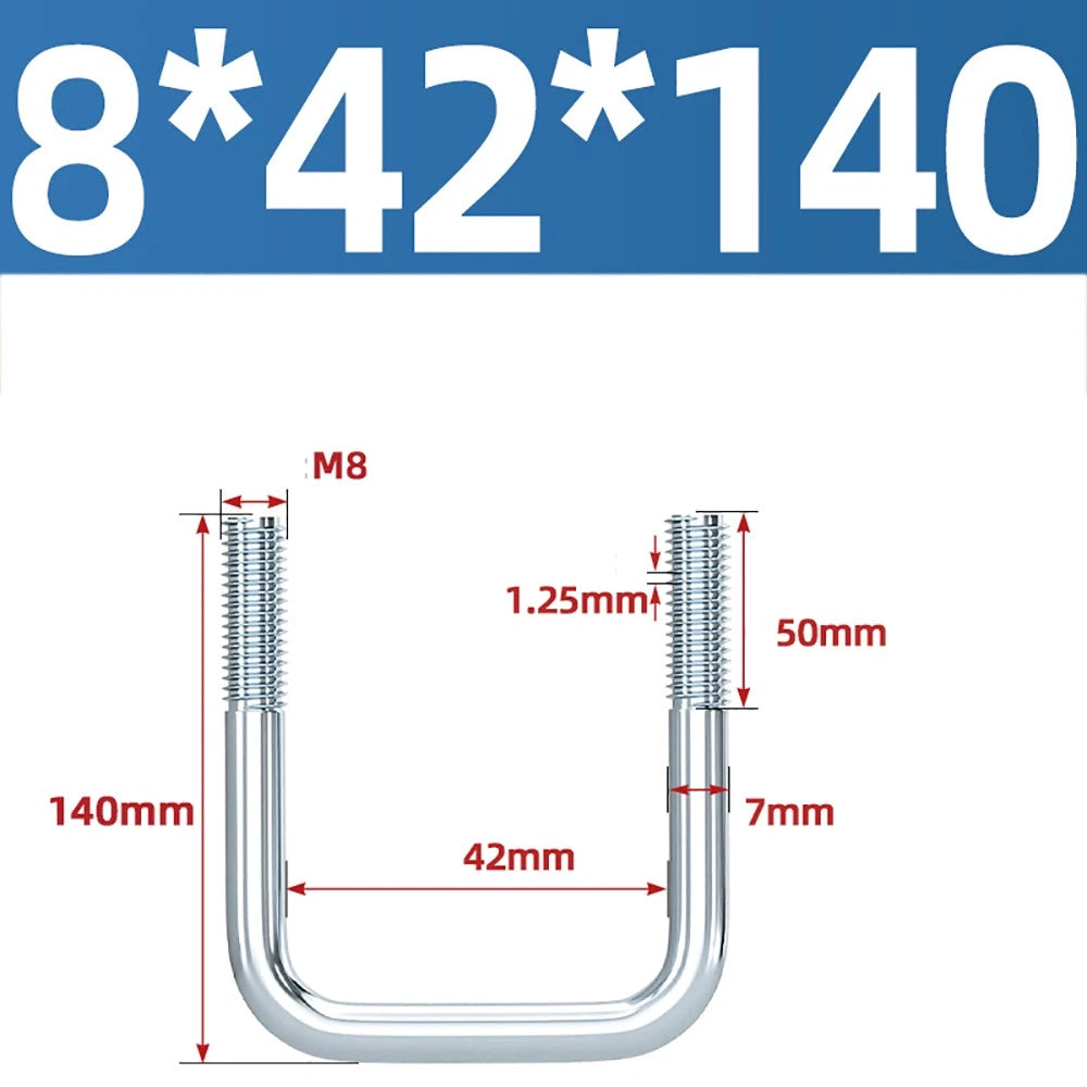 Square U-Bolts Galvanized Carbon Steel Fixing Clamp Bolt M6 M8 M10 M12 M14 M16