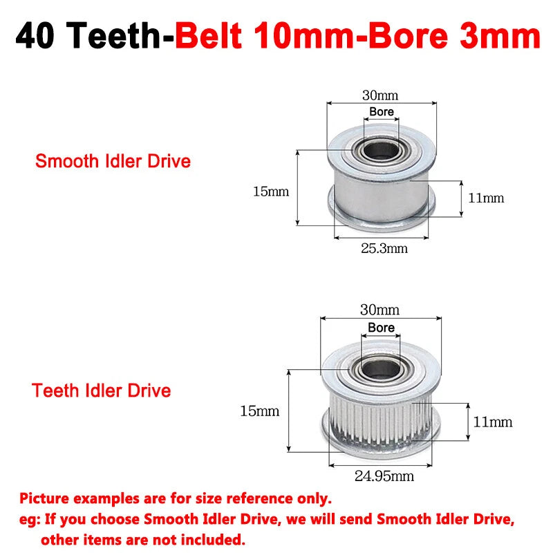 2GT Smooth-Tooth Idler Pulley 16Tooth - 40Tooth Bore 3mm 4mm 5mm 6mm 7mm 8mm