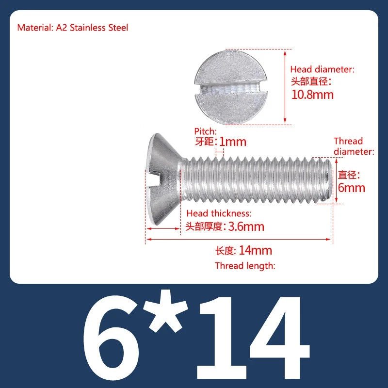 A2 Stainless Steel Slotted Countersunk Screws DIN 963 | M4 M5 M6 - HomeDIYer