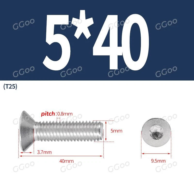 A2 Stainless Steel Torx Countersunk Flat Head Machine Screws M2 M2.5 M3 M4 M5 M6 M8 DIN 965 — 4mm to 60mm