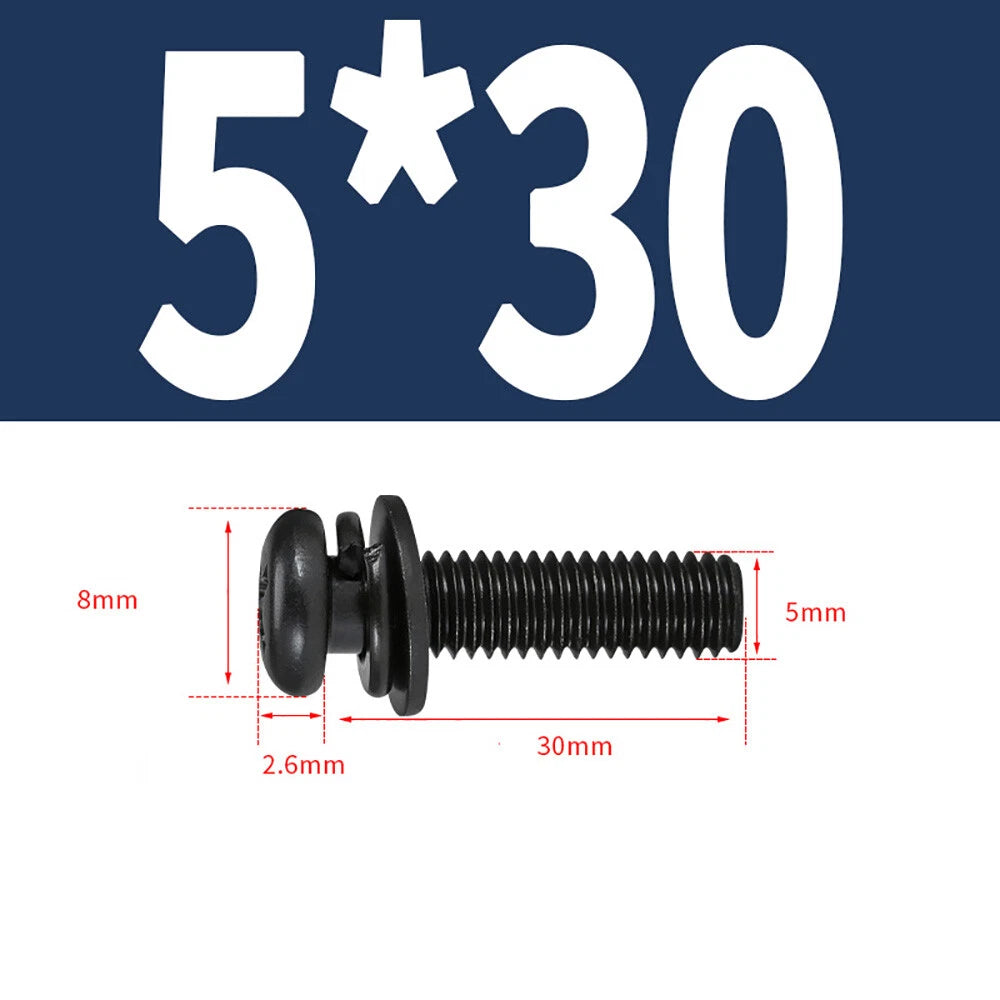 M5–M8 Phillips Pan Head Screws with Flat Washer – Nickel Plated or Black Zinc, Carbon Steel