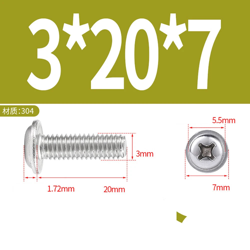 Phillips Flanged Button Head Screws M1.4–M6 | 304 Stainless Steel