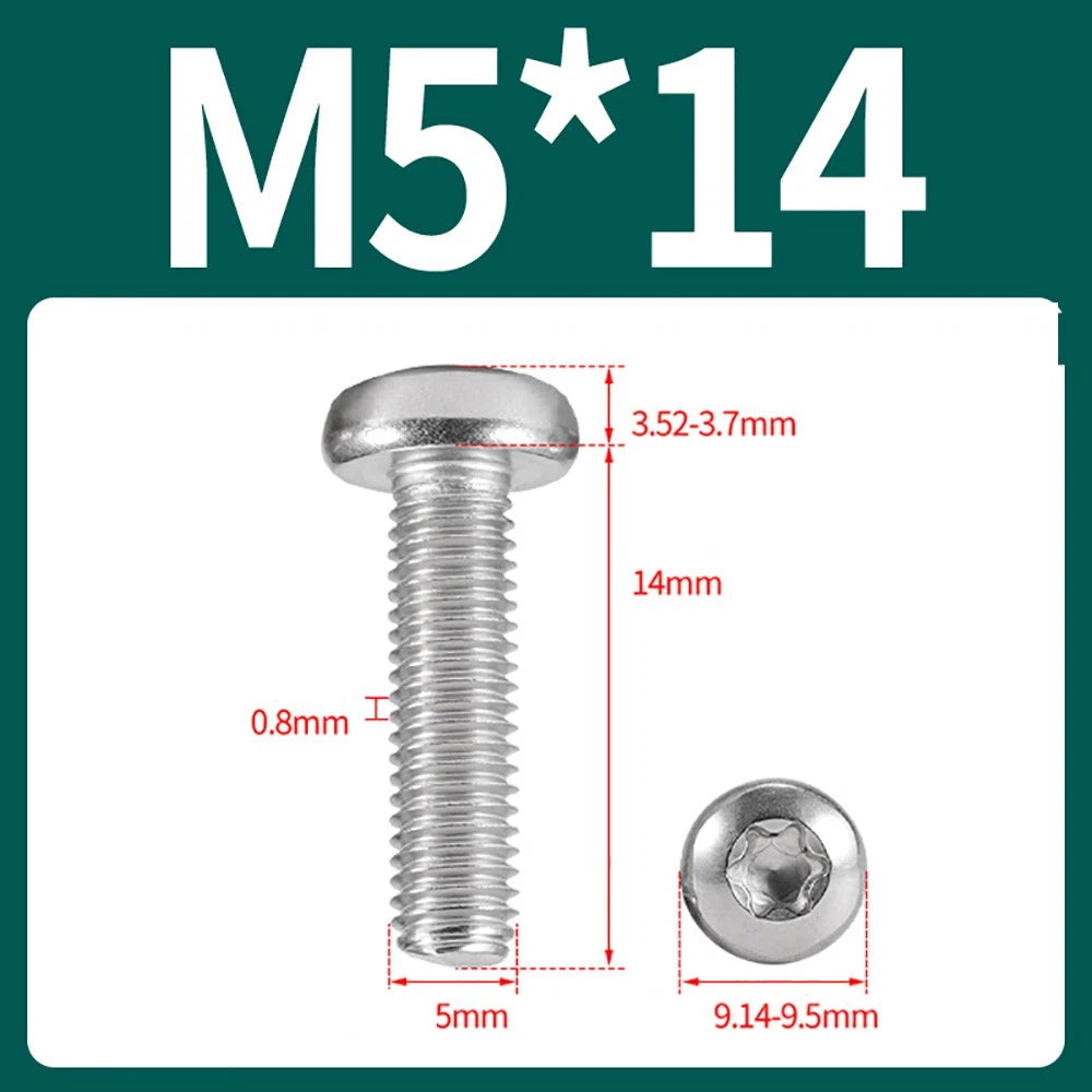 M2–M10 A2 Stainless Steel Torx Button Head Machine Screws, With or Without Column, Pack of 5