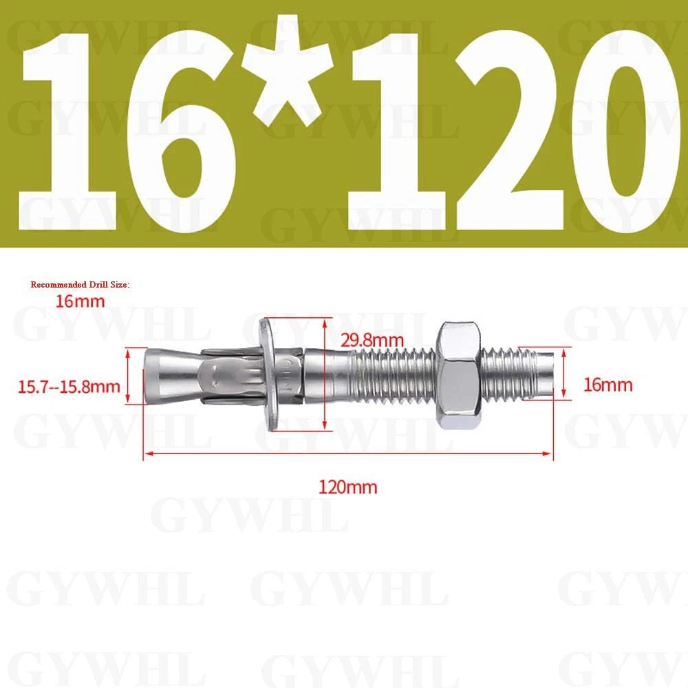 Hex Head Expansion Anchor Bolts — M6 to M20, Stainless Steel A2 & Zinc Plated, Extra Long