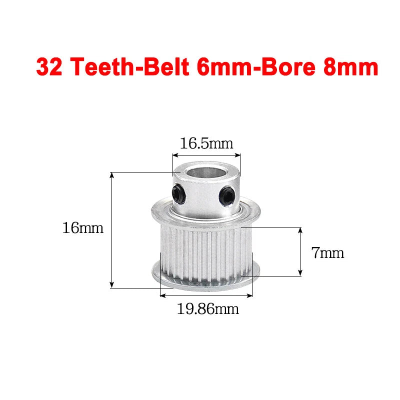 2GT Drive Pulley With Step 16 Tooth - 100 Tooth Bore 4mm - 25mm for 6mm Belt
