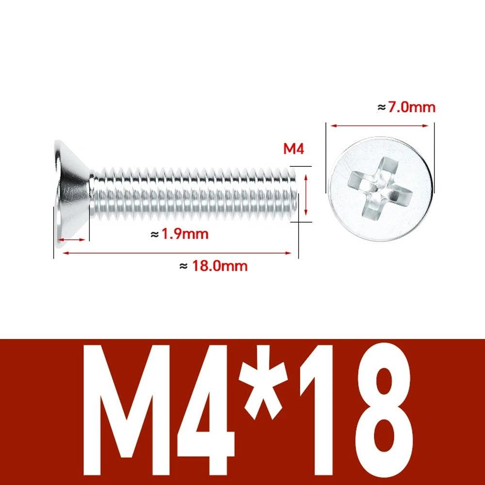 Countersunk Phillips Machine Screws – M2 to M12, White / Colour Zinc Plated, Carbon Steel