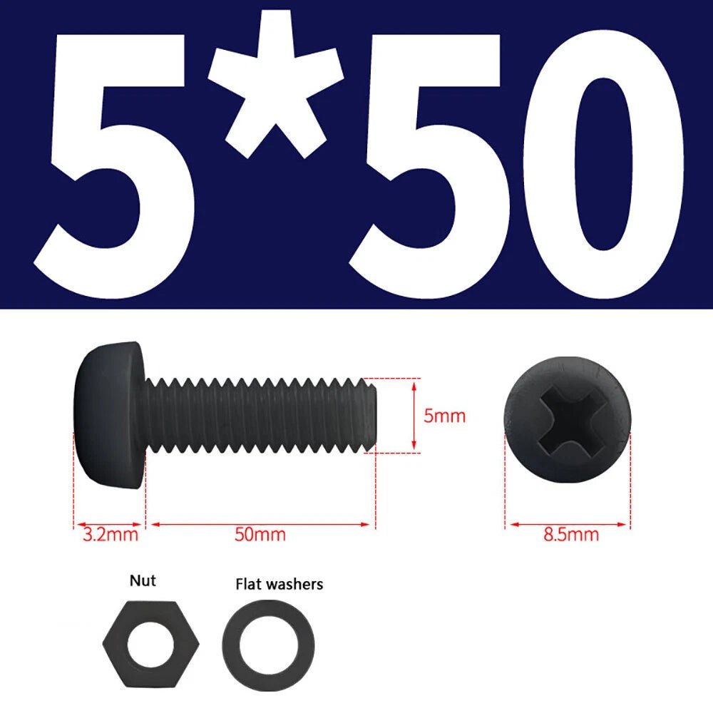M4 M5 Nylon Phillips Pan Head Machine Screws with Hex Nuts and Flat Washers – White & Black - HomeDIYer