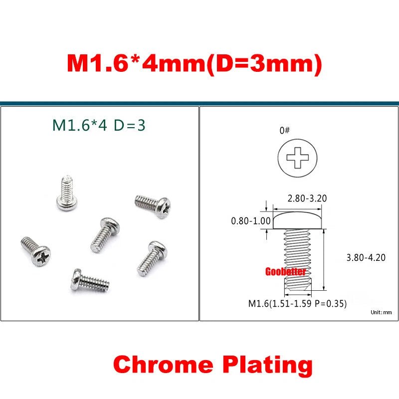 Phillips Pan Head Machine Screws M0.8 M1 M1.2 M1.4 M1.6 M1.7 — Cross Round Head Bolts, Multiple Coatings - HomeDIYer