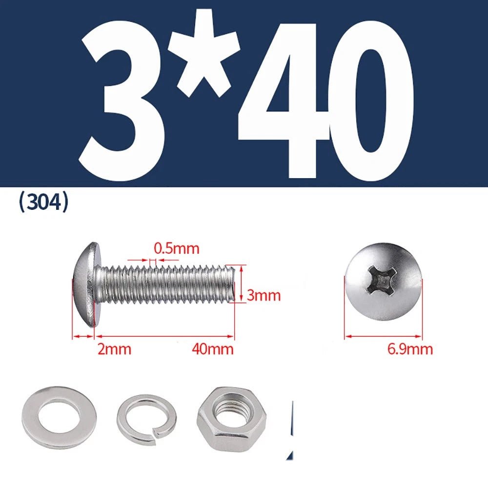 M2–M4 Phillips Truss Head Machine Screws with Hex Nuts & Washers – A2 Stainless Steel - HomeDIYer
