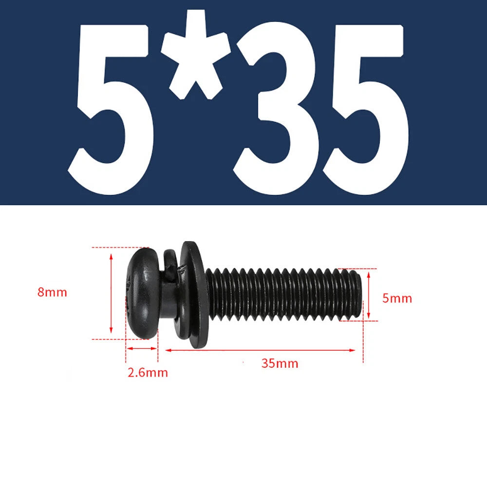 M5–M8 Phillips Pan Head Screws with Flat Washer – Nickel Plated or Black Zinc, Carbon Steel