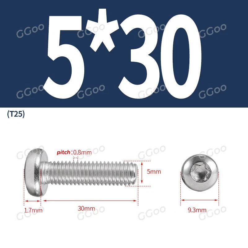 A2 Stainless Steel Torx Pan Head Machine Screws — M2 to M8, Six-Lobe Drive