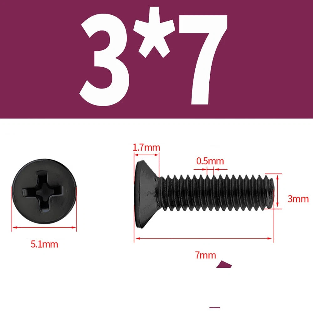 Black Phillips Flat Head Countersunk Machine Screws — Carbon Steel M1–M6