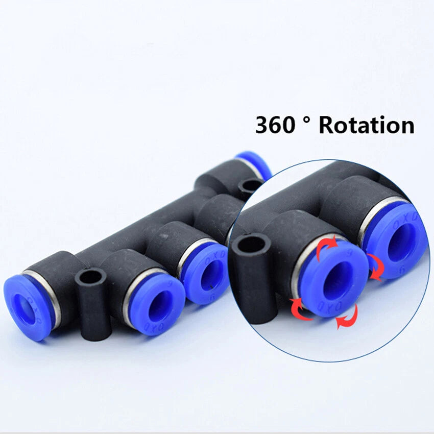 Pneumatic 5-Way Push-In Fitting Manifold | Air Tube Connector 4 6 8 10 12mm