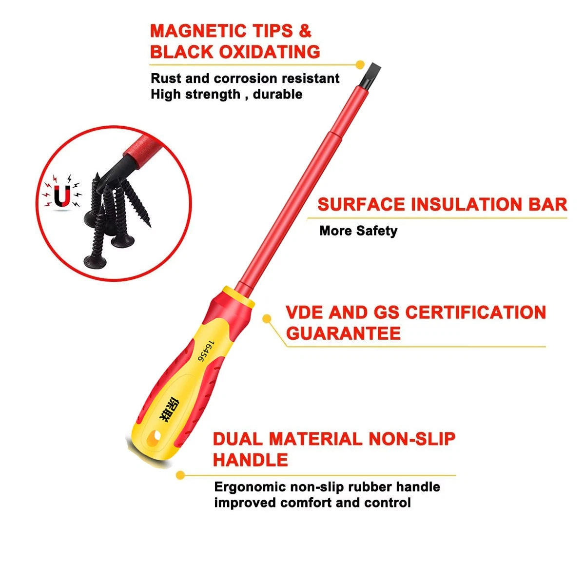 Insulated Magnetic Electricians Screwdriver Soft Grip Phillips Flat Slotted Set