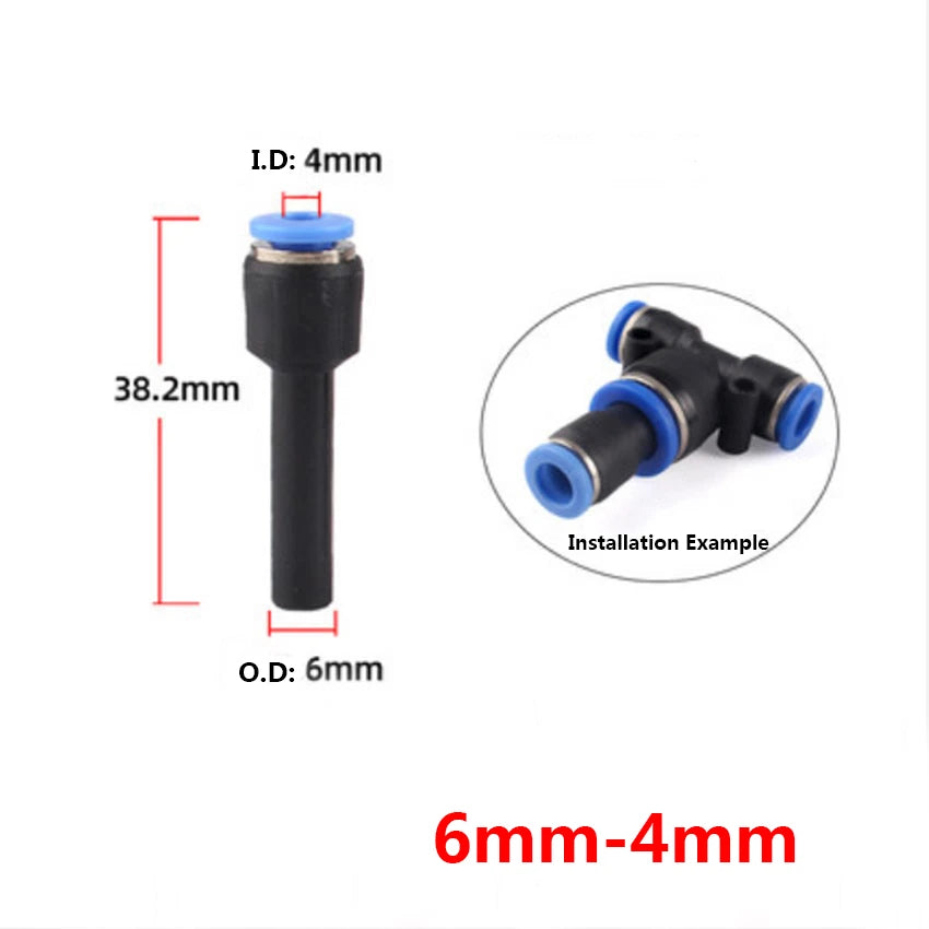 Reducing Push-In Straight Pneumatic Hose Fittings | 6–12mm Quick Connect Adapters