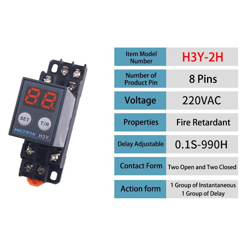 Power On Time Timer Delay Relay H3Y - 2/4/2H AC 12/24/220V DPDT 8Pin / 14Pin - HomeDIYer