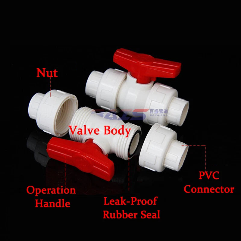 PVC Ball Valve Double Union Socket Solvent Weld 20mm to 110mm Plumbing Fittings
