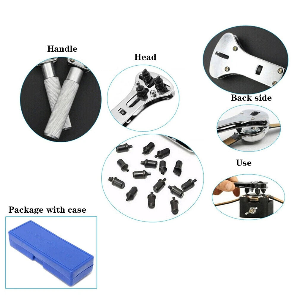 Watch Back Case Opener Screw Wrench Cover Remover Battery Change Repair Tool Kit
