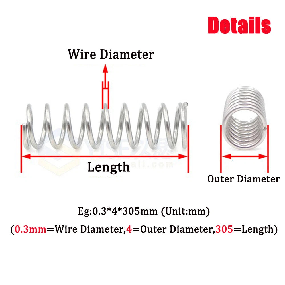 1mm Coarse 304 Stainless Steel Long Compression Spring Length 305mm Fasteners