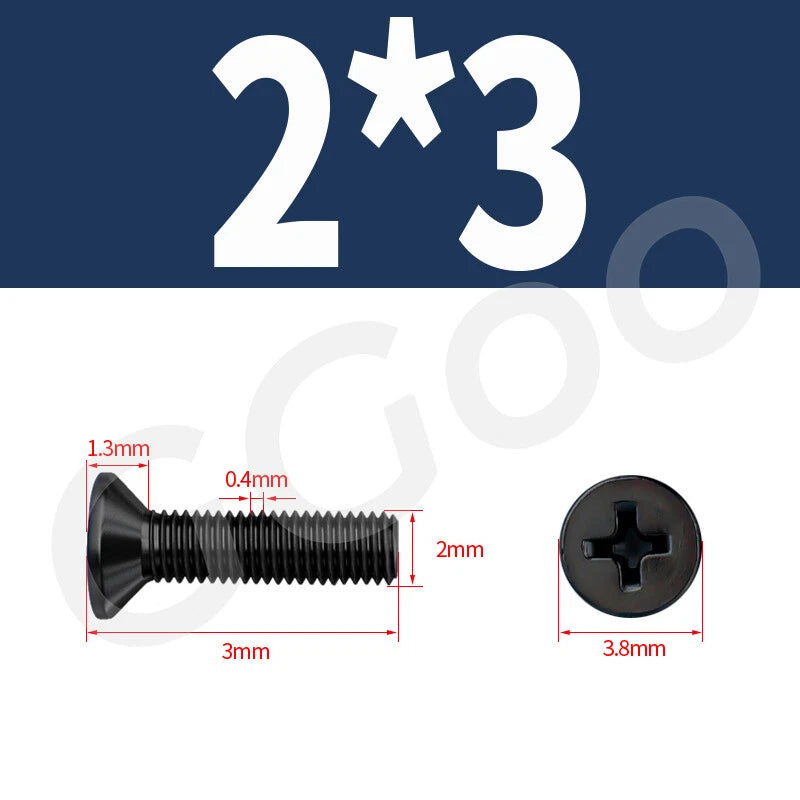 M2 Stainless Steel Black Phillips Flat Head Countersunk Machine Screws DIN 965
