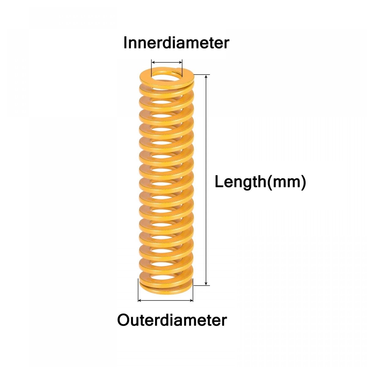 Yellow Lightest Load Compression Die Spring 30 - 50mm Diameter & Up To 500mm Long - HomeDIYer
