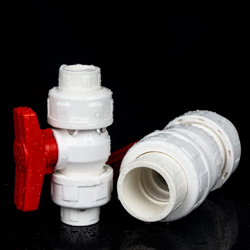 White PVC Ball Valve Double Union Solvent Weld Pipe Fittings Pond Tank 20-110mm