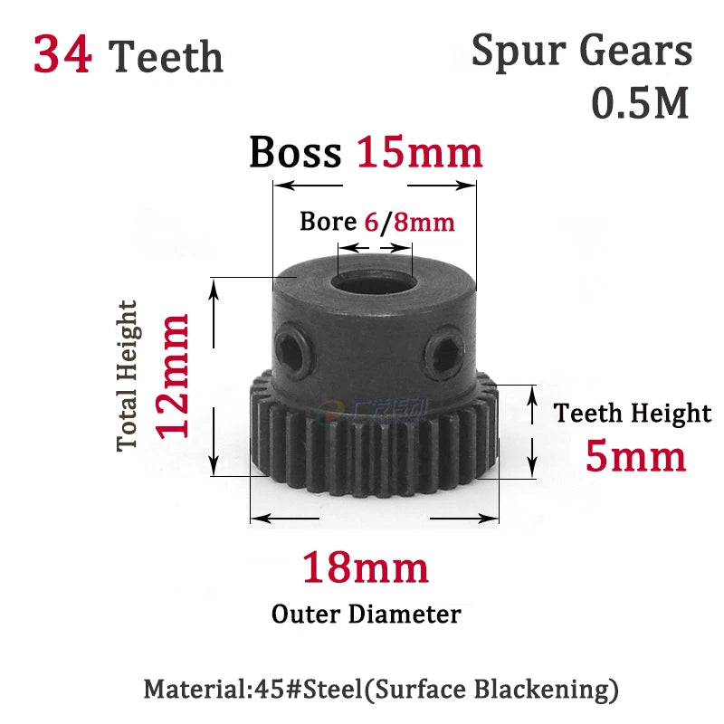 0.5M 30T-38T Spur Gears Steel Pinion Gears Metal Spur Transmission Gear 45 Steel