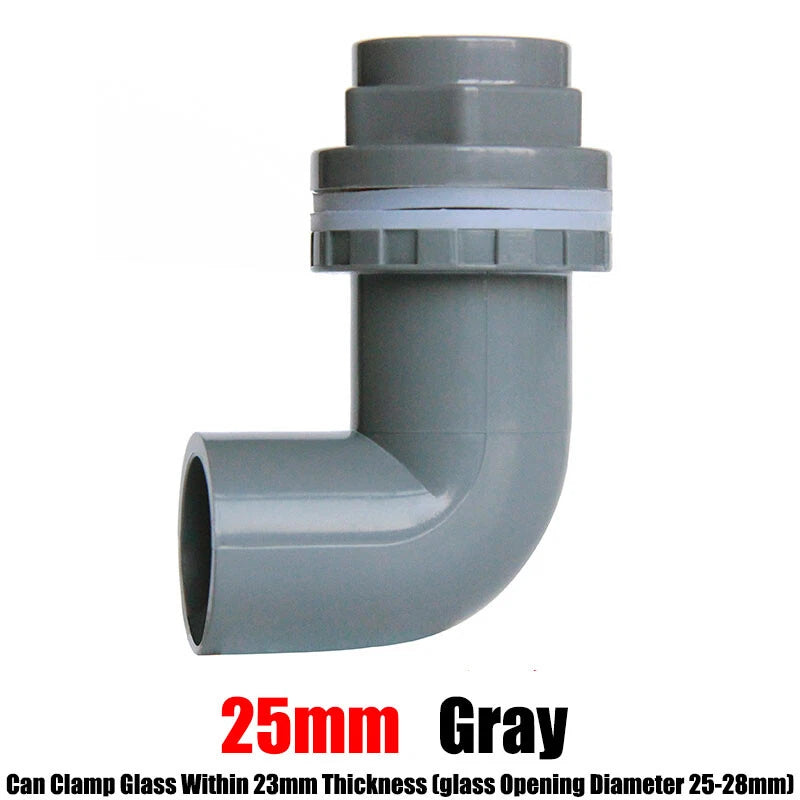 PVC Elbow 90° Pipe Fittings 20~50mm Tank Connector Bulkhead For Aquarium Grey