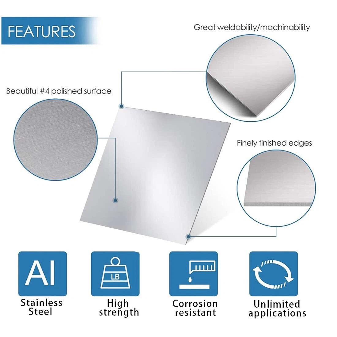304 Stainless Steel Plate Sheet/Polished Plate/Solid Metal Board Thick 0.6mm~5mm