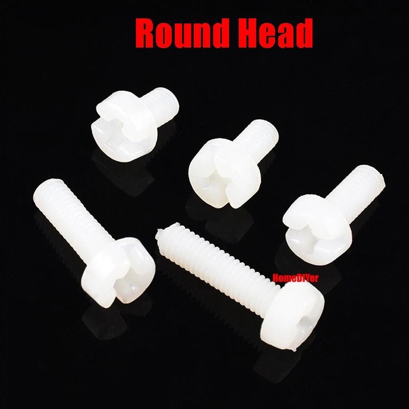 White Nylon Phillips Machine Screws M3 Round & Flat Head 5–20mm with M3 Nuts - HomeDIYer