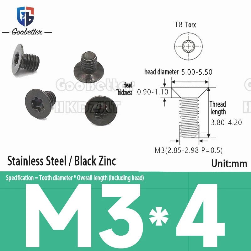 M3 Torx Flat Head Countersunk Machine Screws — Carbon Steel & Stainless Steel, Multi - Finish - HomeDIYer