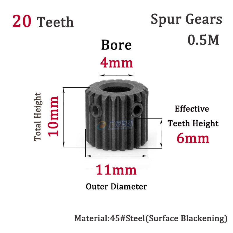 0.5M 20-24T Spur Gears Steel Pinion Gears Metal Spur Transmission Gear 45 Steel