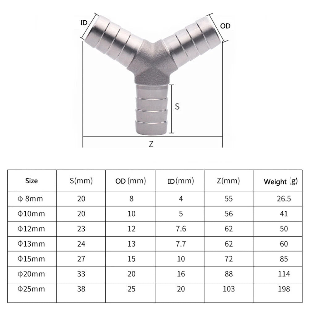 BSP Thread Fittings x Barb Hose Tail End Connector Splitter For Air Fuel Water