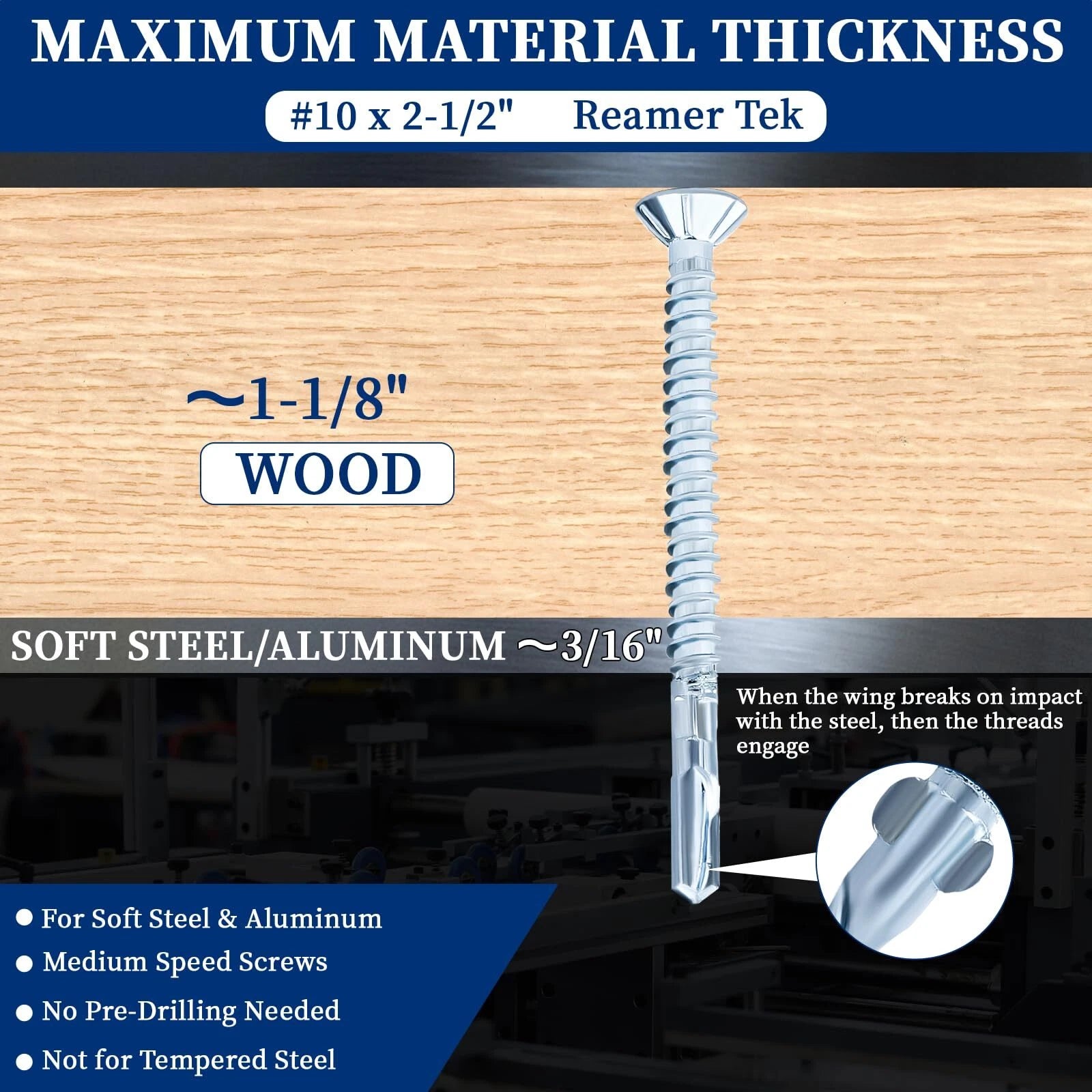 #10 #12 #14 Reamer Wood Tek Screws Set Wood to Metal Fastening Reamer Wings Torx/Star Drive