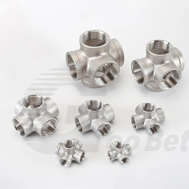 BSP Female 5-Way Pipe Fitting – Stainless Steel Elbow Connector Adapter, 1/4" to 2"