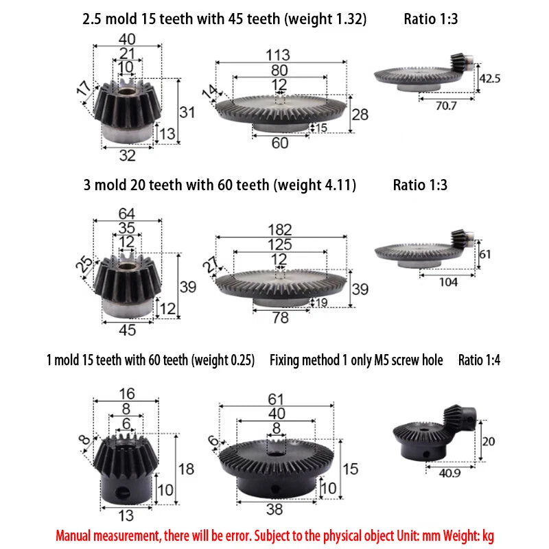 0.8 - 3 Mod Bevel Gear 13-160 Teeth Transmission Gears Bevel Teeth 90° 45# Steel