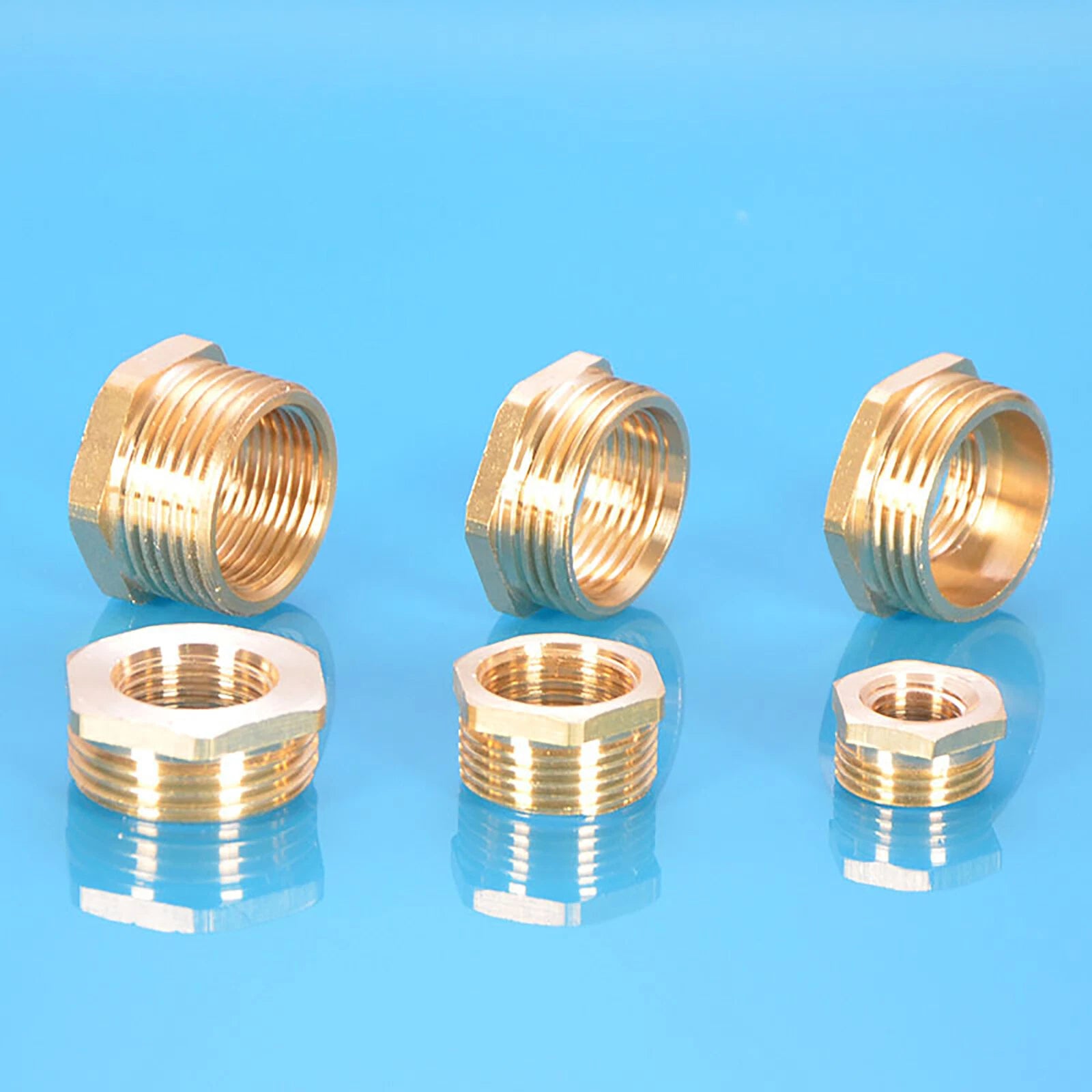 Brass Reducing Hex Bush BSP Fitting — Male to Female Thread Connector, Multiple Sizes