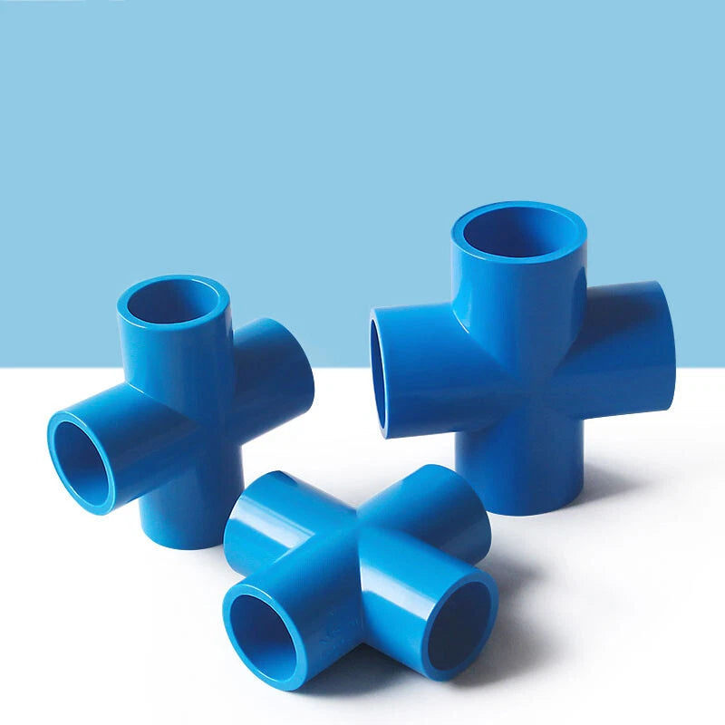 PVC 4-Way Blue Equal Water Connector Coupling Pressure Pipe Fittings 20mm~90mm