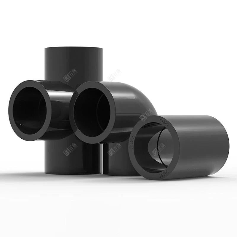 UPVC PVC Pipe Fittings Tee Straight Elbow Plumbing Couping ID 20-50mm Dark Grey
