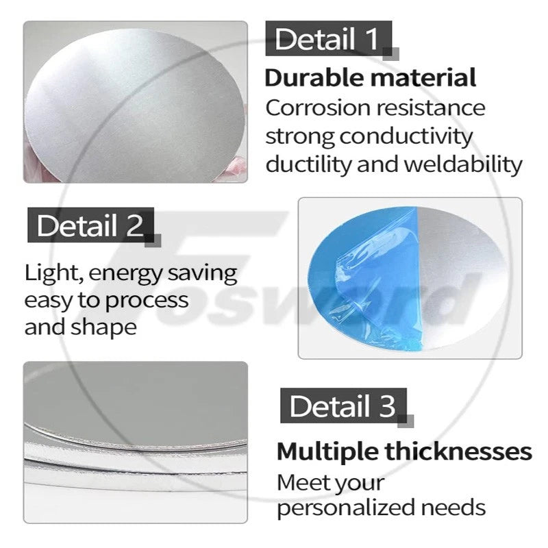 Aluminum Sheet Plate Round Blank Discs Thick 0.5mm -10mm Diameter Ø50mm - Ø300mm