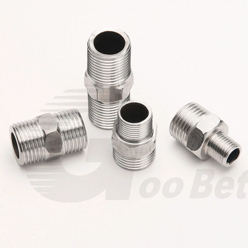 Stainless Steel Hex Nipple BSP Pipe Fitting — Male Thread Adapter 1/4" to 1-1/4"