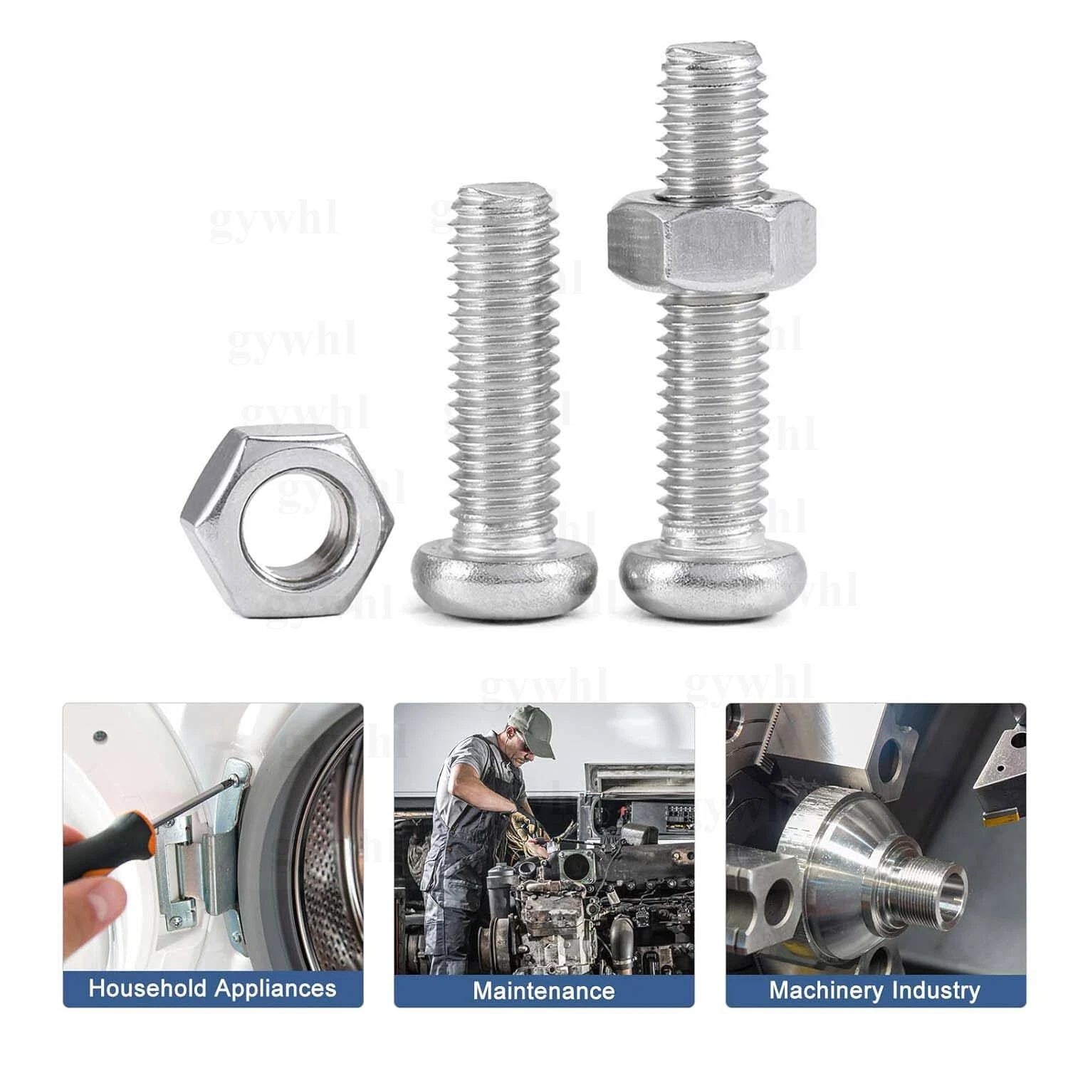 A2 Stainless Steel Pan Head Phillips Machine Screws + Nuts Set – DIN 7985, M2 to M10 (3–100mm Lengths)